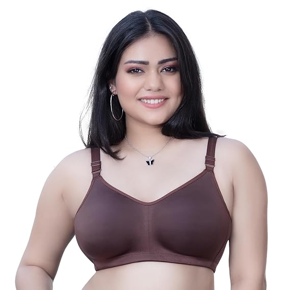 TRYLO Women's Cotton Riza Superfit Non-Wired Non-Padded Dual Layered Premium Fabric Bra Available in D/E/F Cups Colors: Rose Gold, Dove, Ebony, Sapphire & Ruby